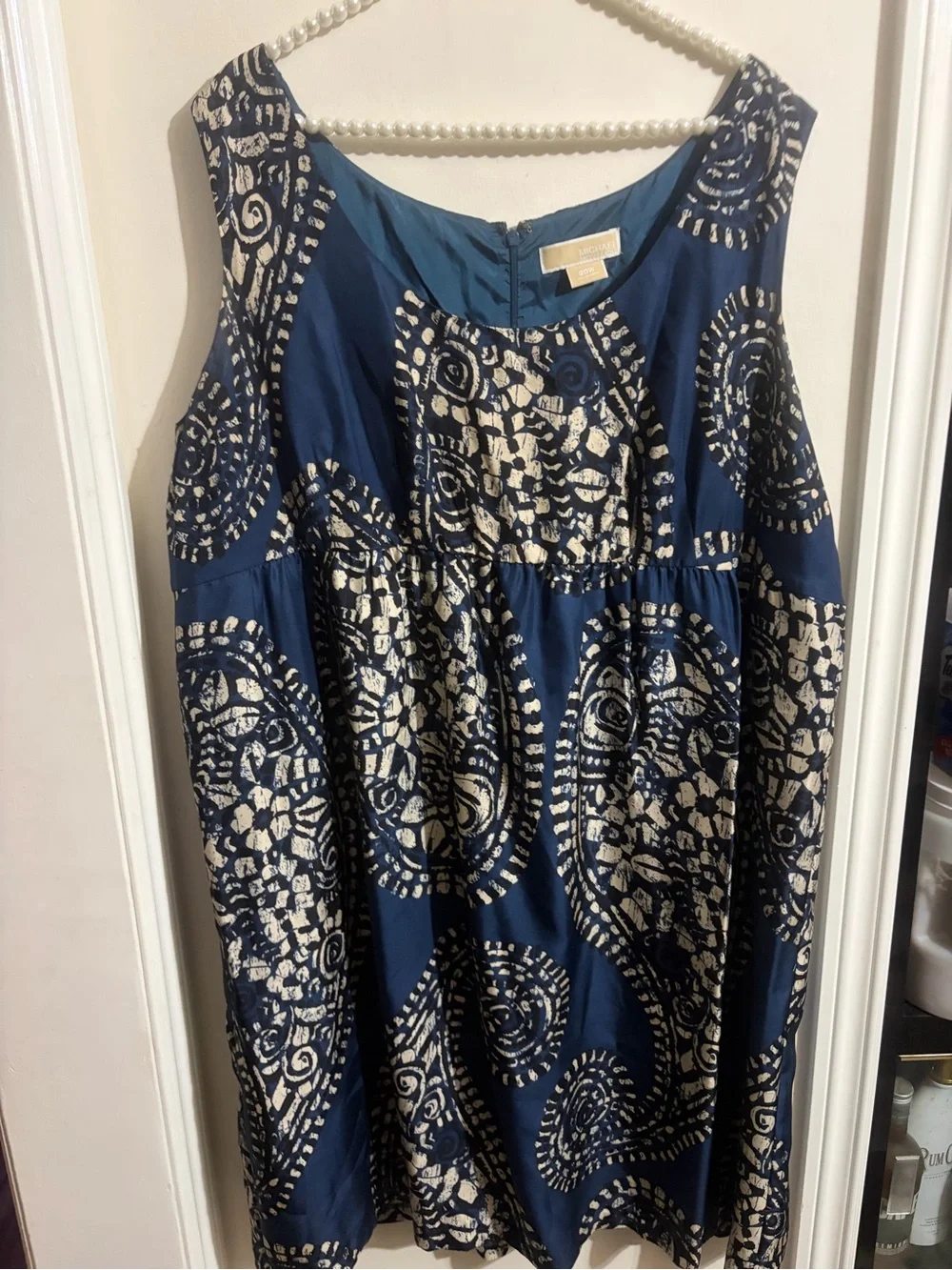 Michael Kors Navy and Cream Sleeveless Midi Dress Sillk